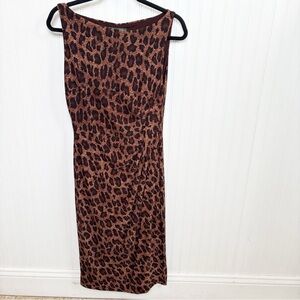 Lauren Ralph Lauren Brown & Black Leopard Print Sleeveless Ruched Sheath Dress